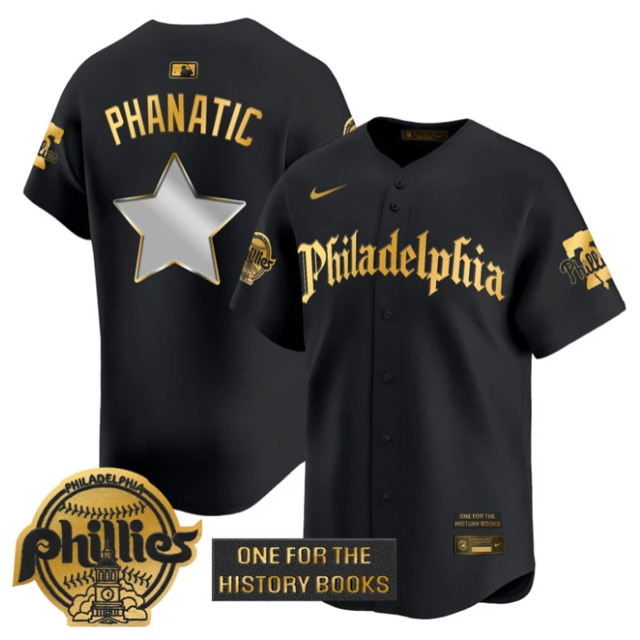 Phanatic Jersey Phillies Retro Newspaper Edition Gold Vapor Premier Stitched Black Gold by My Store