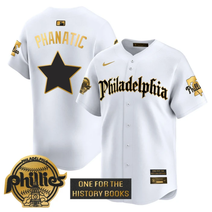Phanatic Jersey Phillies Retro Newspaper Edition Gold Vapor Premier Stitched White Gold by My Store