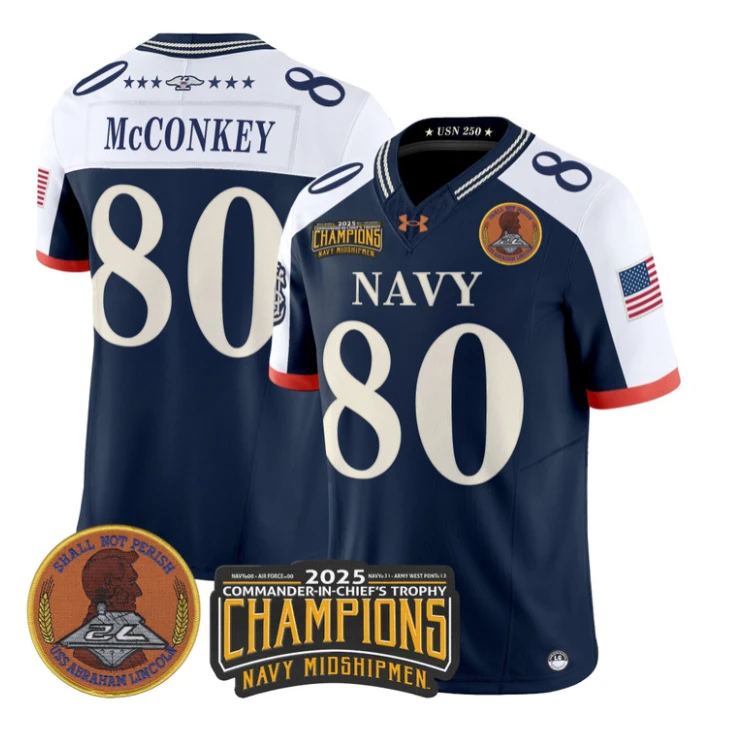 Phil McConkey Jersey #80 Navy Midshipmen 2025 Trophy Champions Stitched Navy Alternate by My Store NCAA Football Jerseys