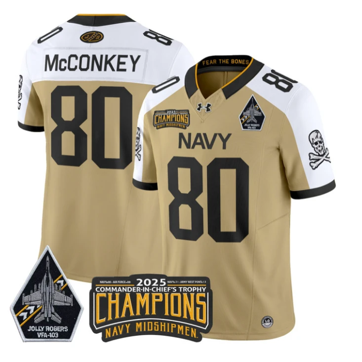 Phil McConkey Jersey #80 Navy Midshipmen Jolly Rogers 2025 Trophy Gold Alternate by My Store NCAA Football Jerseys