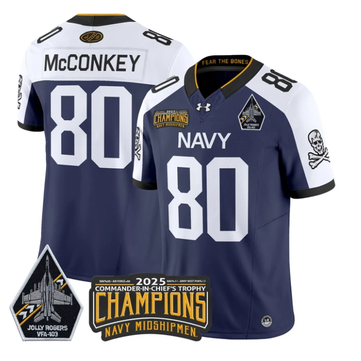 Phil McConkey Jersey #80 Navy Midshipmen Jolly Rogers 2025 Trophy Navy Alternate by My Store NCAA Football Jerseys