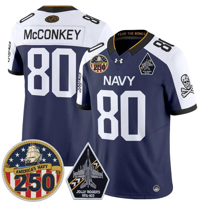 Phil McConkey Jersey #80 Navy Midshipmen Jolly Rogers 250th Patch Stitched by My Store NCAA Football Jerseys