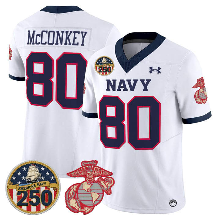 Phil McConkey Jersey #80 Navy Midshipmen USMC 250th Patch Stitched by My Store NCAA Football Jerseys