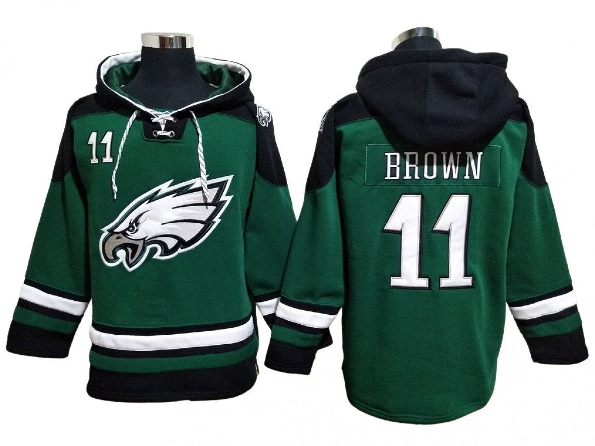Philadelphia Eagles #11 A.J. Brown Green Lace-Up Pullover Hoodie by Hoodie Pullover