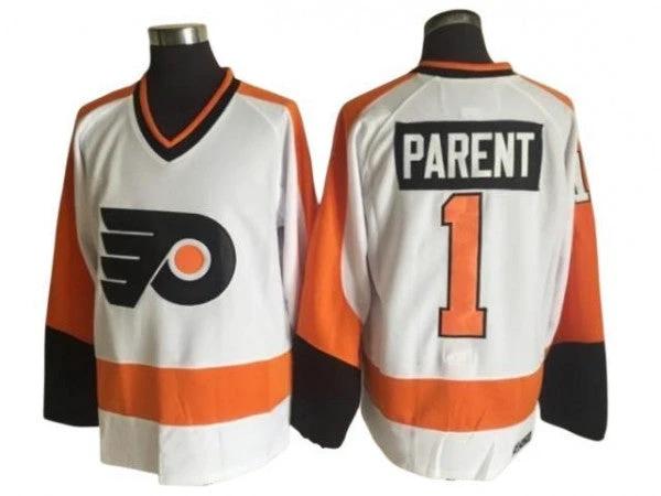 Philadelphia Flyers #1 Bernie Parent Vintage CCM Jersey - White by Hockey David