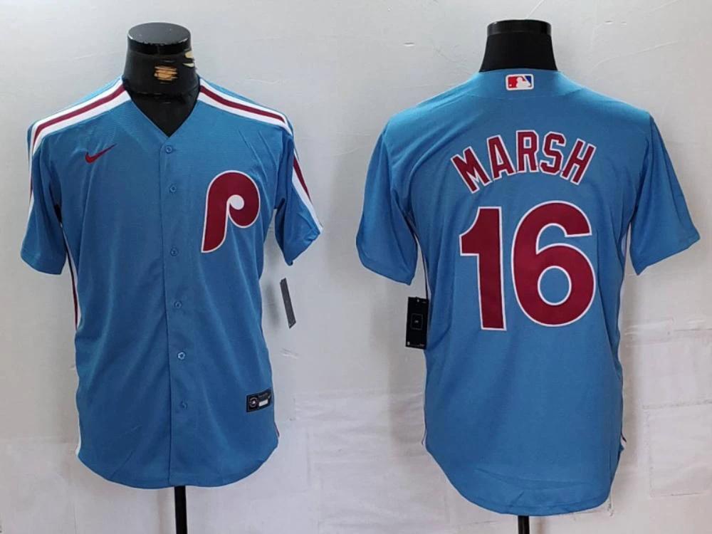 Philadelphia Phillies Brandon Marsh Light Blue Throwback Replica Jersey by My Store