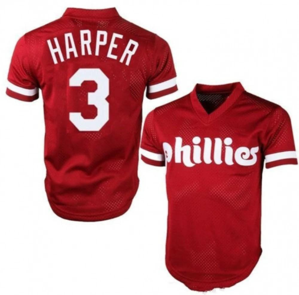 Philadelphia Phillies Bryce Harper Red Throwback Mesh Pullover Jersey by My Store