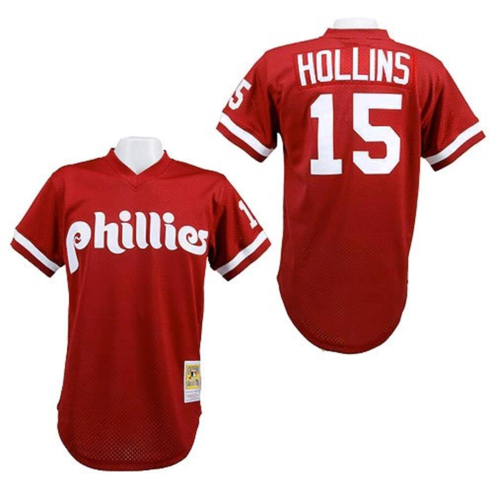Philadelphia Phillies Dave Hollins Red 1991 Throwback Mesh Pullover Jersey by My Store