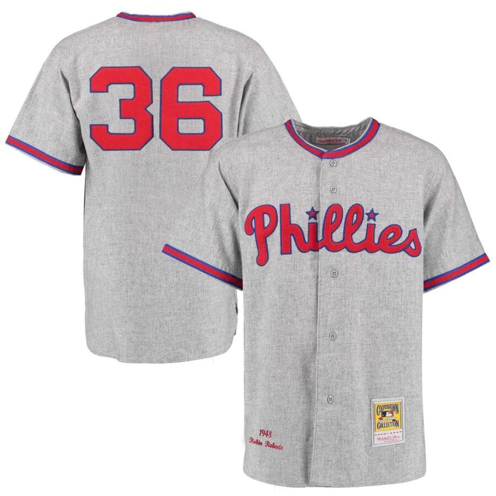 Philadelphia Phillies Robin Roberts Gray 1948 Throwback Jersey by My Store