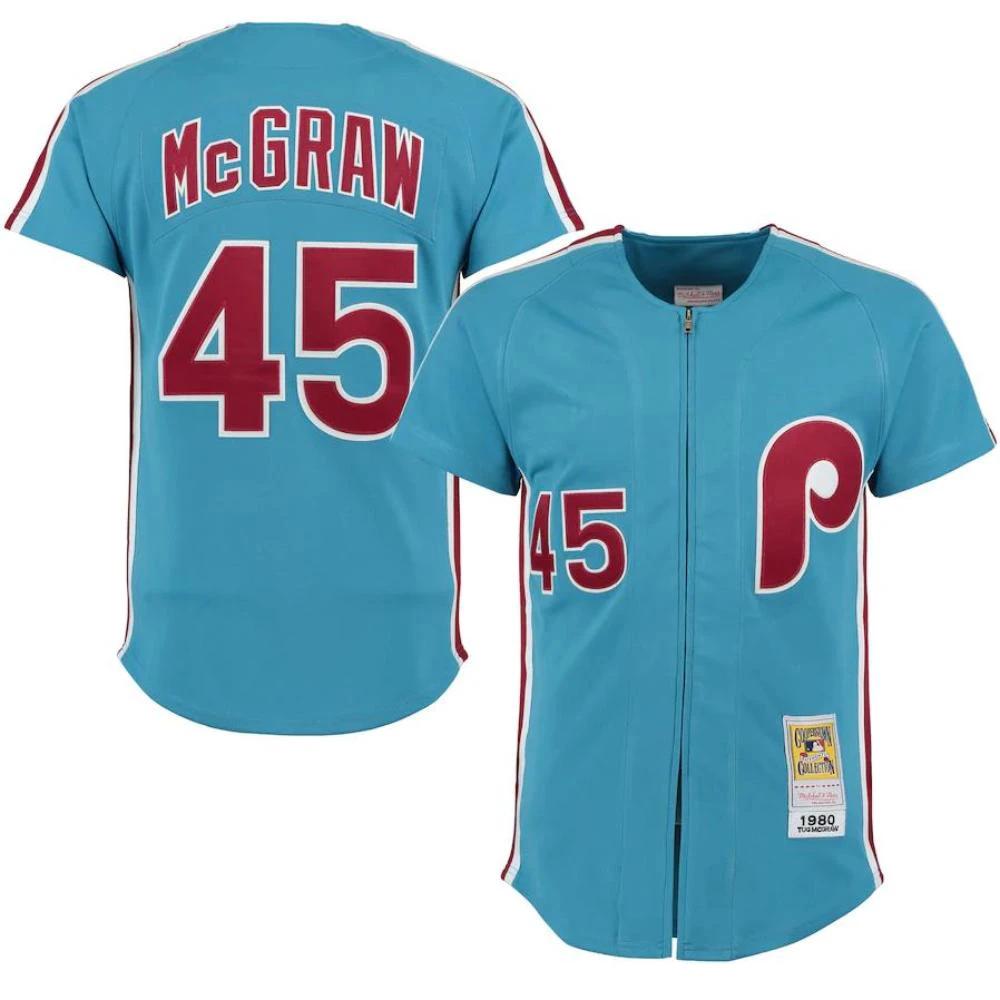 Philadelphia Phillies Tug McGraw Blue 1980 Throwback Jersey by My Store