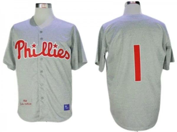 Philadelphia Phillies #1 Richie Ashburn 1950 Gray Throwback Jersey by My Store