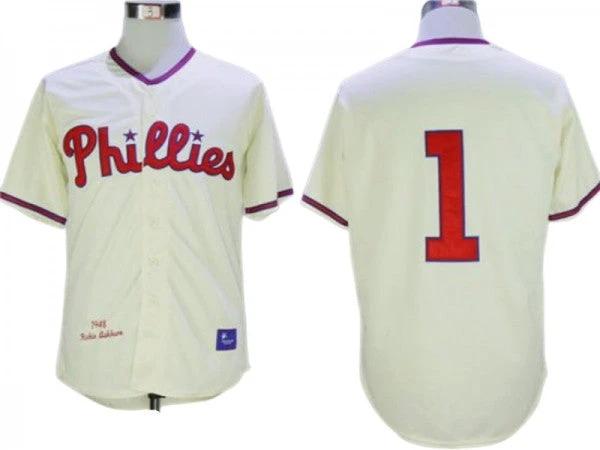 Philadelphia Phillies #1 Richie Ashburn Cream 1948 Throwback Jersey by My Store