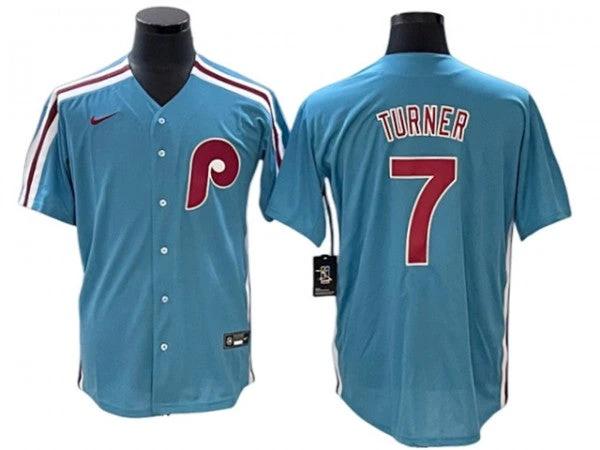 Philadelphia Phillies #7 Trea Turner Light Blue Cool Base Jersey by My Store