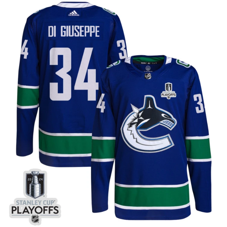Phillip Di Giuseppe 34 Vancouver Canucks 2024 NHL Playoffs Patch Home Jersey - Men, Blue by Hockey David
