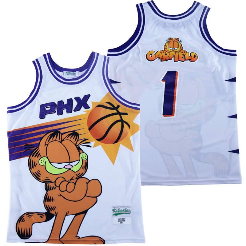 Phx #1 Garfield Movie Basketball Jersey White by My store basketball