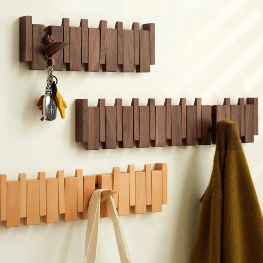 Piano Foldable Wooden Flip Hook Wall Rack by Casa & Beyond