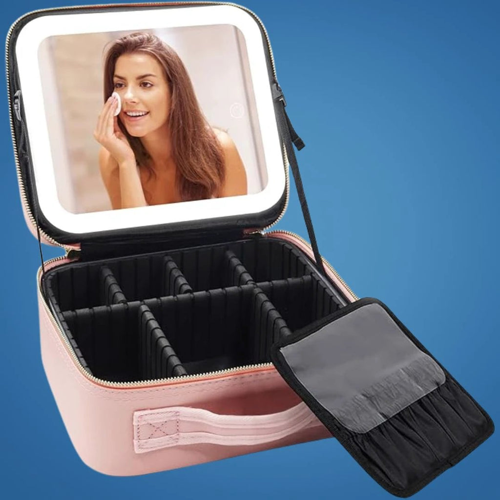 GlamOrganize | Makeup & Toiletry Bag - Cosmetic Organiser - LED Mirror - Compact Storage for Makeup and Skincare - Travel-Friendly Bowlift by Bowlift