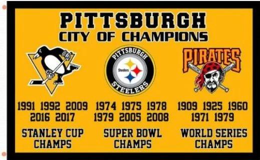 Pittsburgh Cty Champions Flag 3X5Ft Polyester Digital Print Banner USA by flagsjustdoit