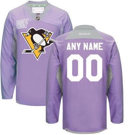 Pittsburgh Penguins Purple Pink Custom Reebok Hockey Fights Cancer Practice Jersey by Hockey David