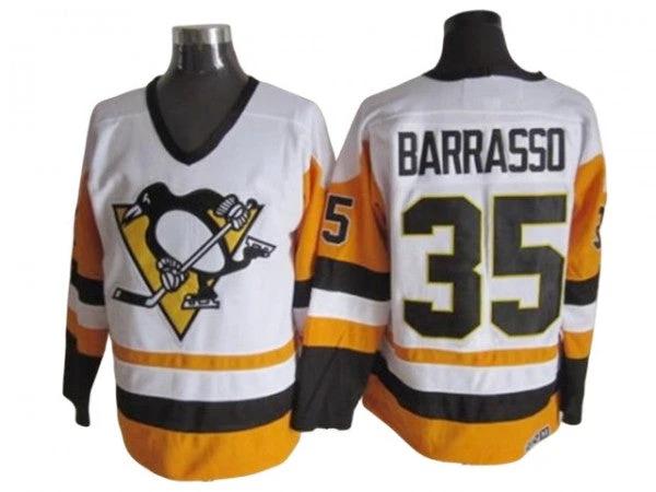 Pittsburgh Penguins #35 Tom Barrasso Vintage CCM Jersey - White by Hockey David