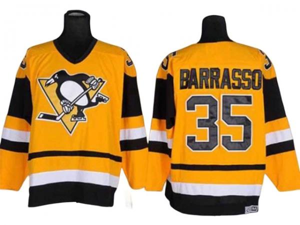 Pittsburgh Penguins #35 Tom Barrasso Vintage CCM Jersey - Yellow by Hockey David