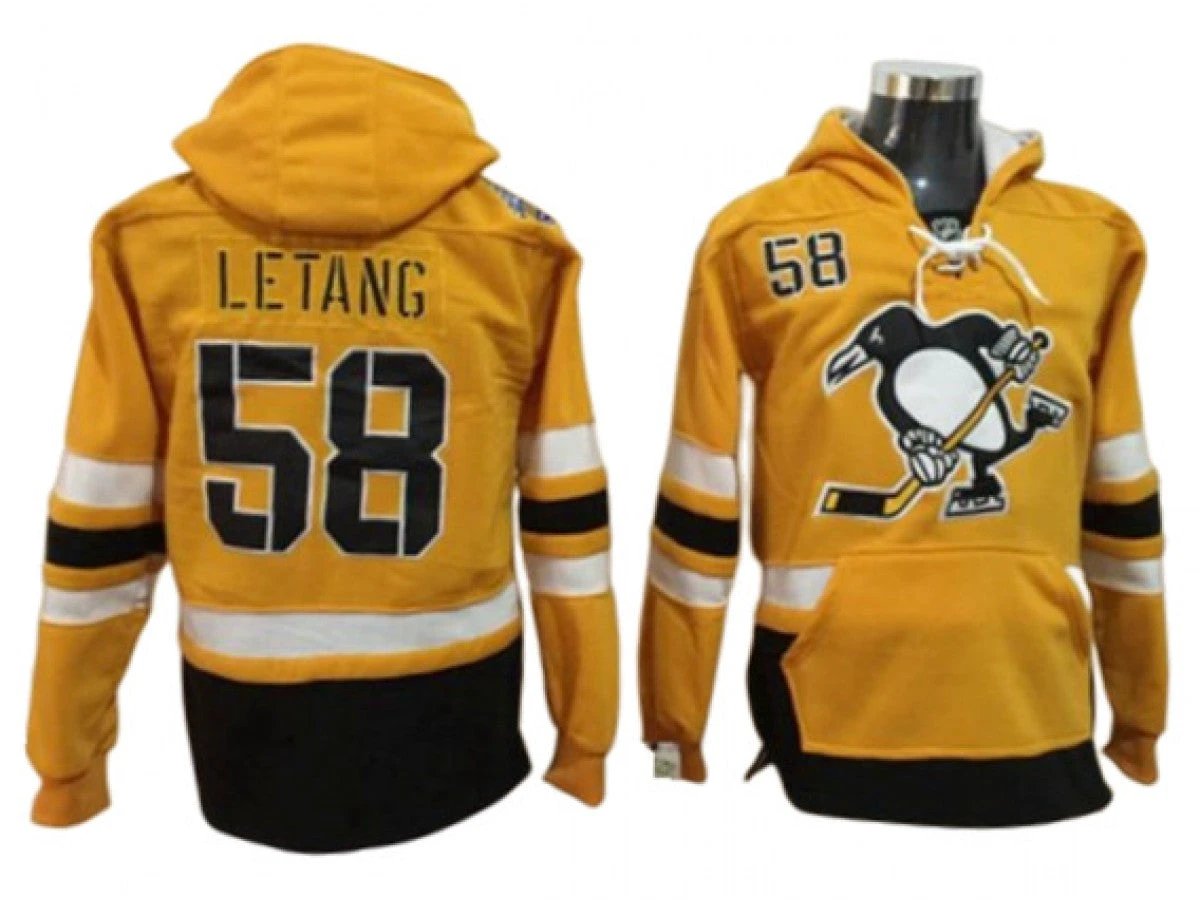 Pittsburgh Penguins #58 Kris Letang One Front Pocket Pullover Hoodie - Yellow by Hoodie Pullover