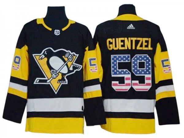 Pittsburgh Penguins #59 Jake Guentzel USA Flag Fashion Jersey - Black by Hockey David