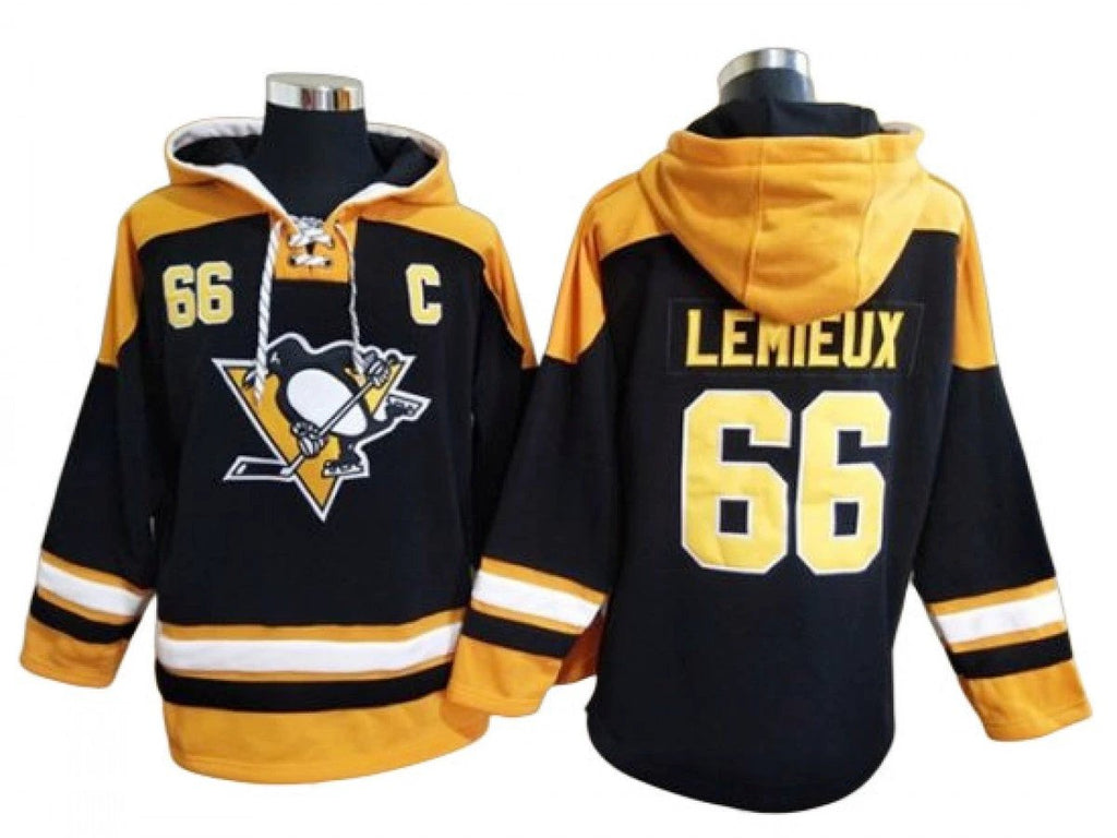 Pittsburgh Penguins #66 Mario Lemieux Black Ageless Must-Have Lace-Up Pullover Hoodie by Hoodie Pullover