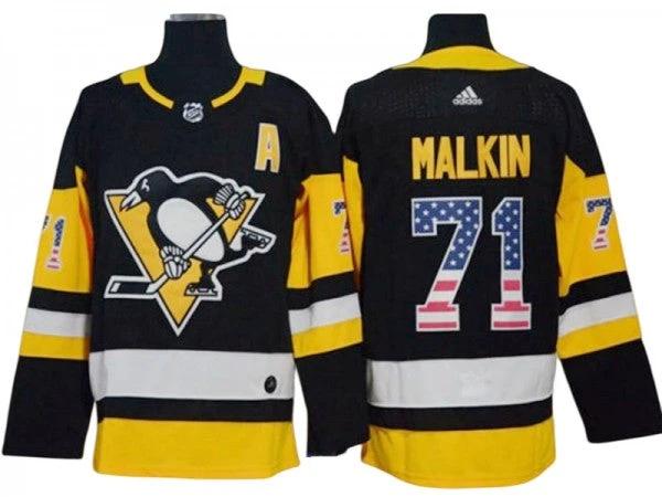 Pittsburgh Penguins #71 Evgeni Malkin USA Flag Fashion Jersey - Black by Hockey David