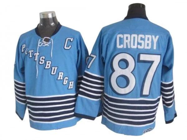 Pittsburgh Penguins #87 Sidney Crosby 1967 Vintage CCM Jersey -Light Blue by Hockey David