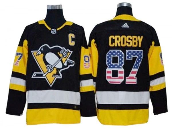 Pittsburgh Penguins #87 Sidney Crosby USA Flag Fashion Jersey - Black by Hockey David