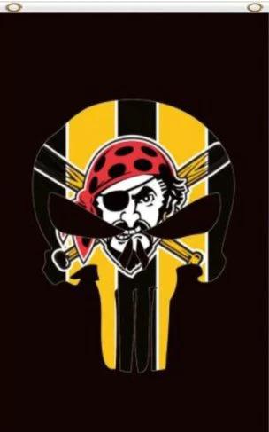 Pittsburgh Pirates Punisher Skull Flag 3X5Ft Banner USA Polyester with Brass Grommets by flagsjustdoit