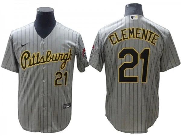 Pittsburgh Pirates #21 Roberto Clemente Gray Pinstripe Cool Base Jersey by My Store