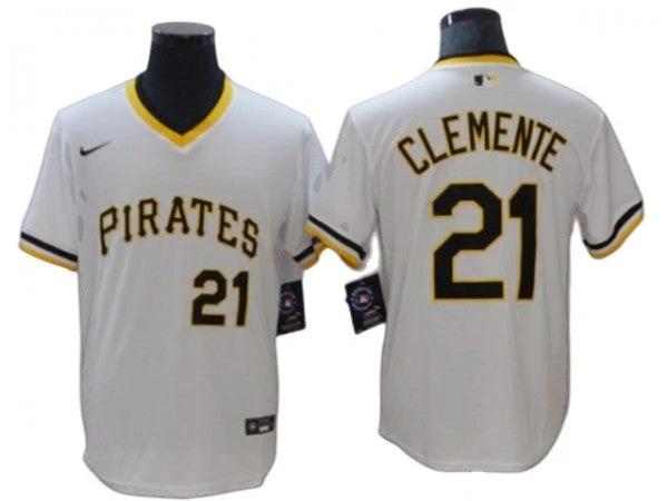 Pittsburgh Pirates #21 Roberto Clemente White Cooperstown Jersey by My Store