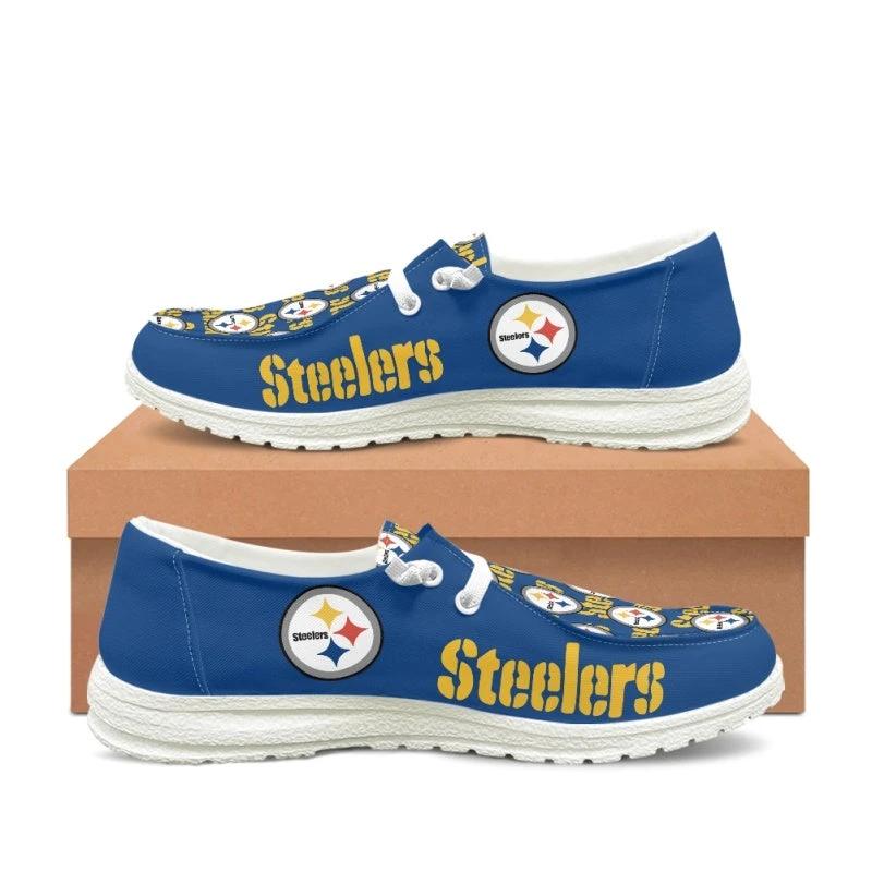 Pittsburgh Steelers Blue Team Name Logo Canvas Sneaker Shoes For Men Women Fans by Crocs