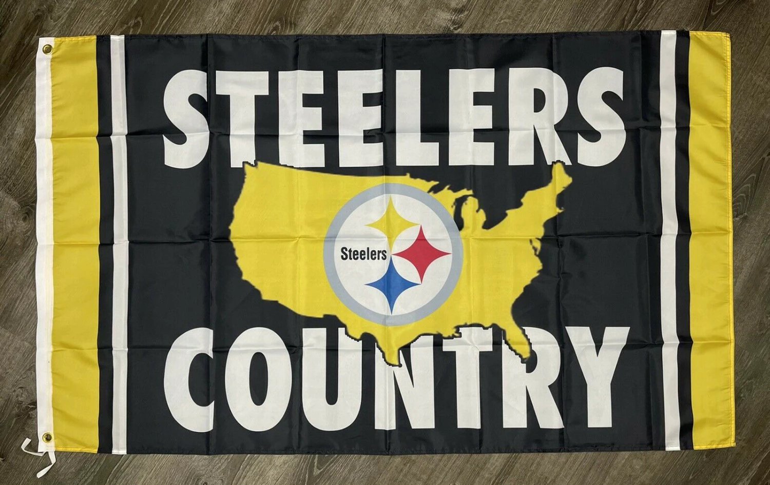 Pittsburgh Steelers Country Flag 3x5 ft Sports Black Banner Man-Cave Garage by flagsjustdoit