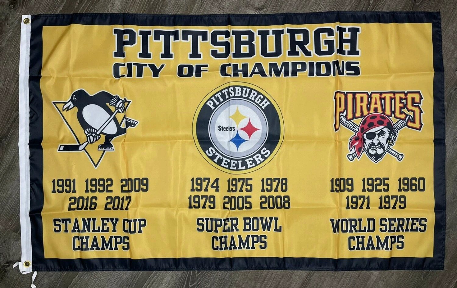 Pittsburgh Steelers Pirates Penguins City of Champions Flag 3x5 ft Banner New by flagsjustdoit