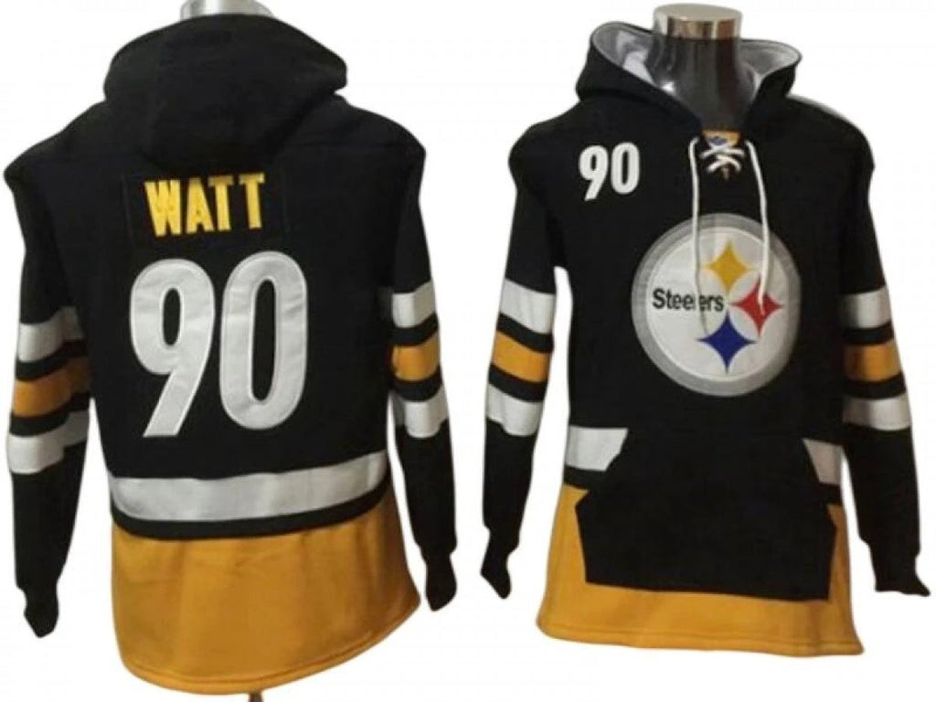 Pittsburgh Steelers #90 T. J. Watt Black One Front Pocket Pullover Hoodie by Hoodie Pullover