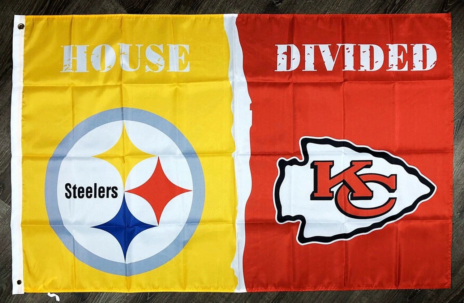 Pittsburgh Steelers vs Kansas City Chiefs House Divided Flag 3x5 ft Banner by flagsjustdoit