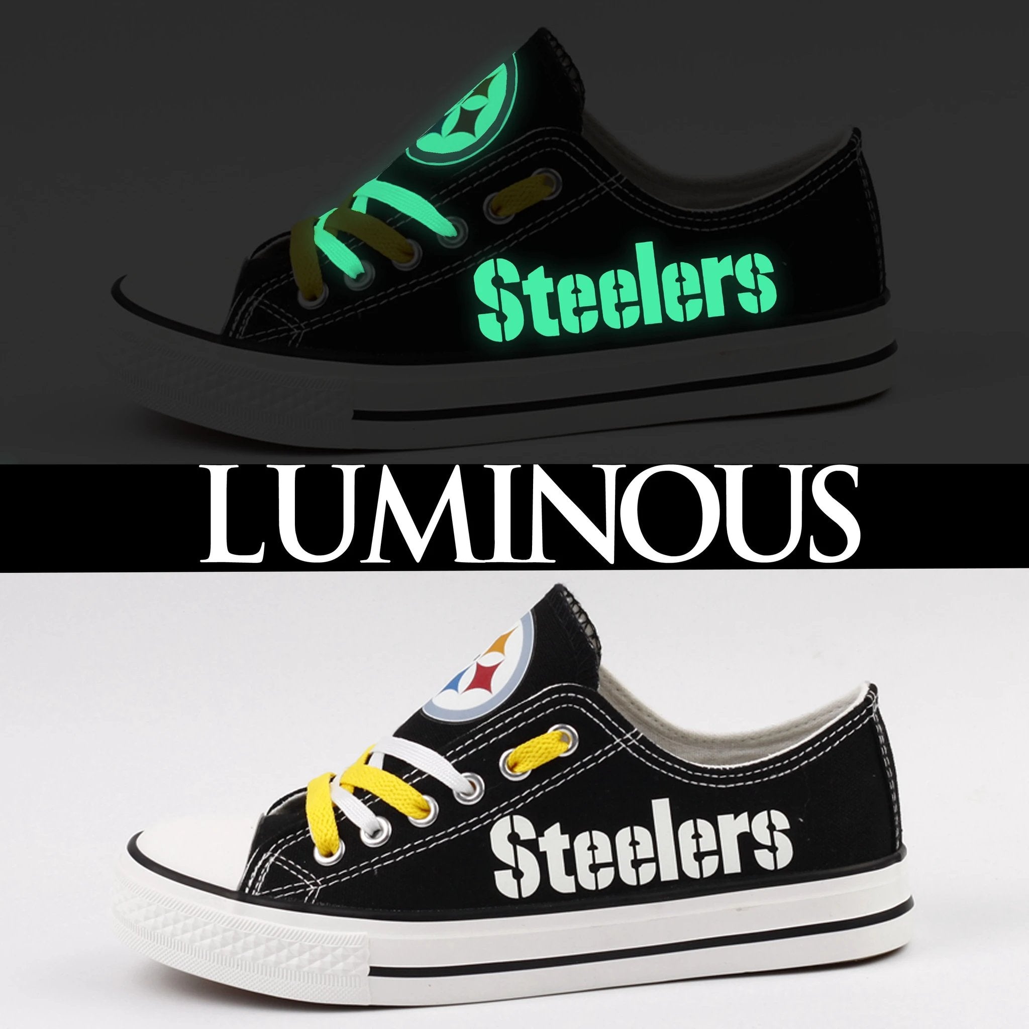 Pittsburgh Steelers Low Top Canvas Sport Sneakers Shoes For Men Women Fans by Crocs