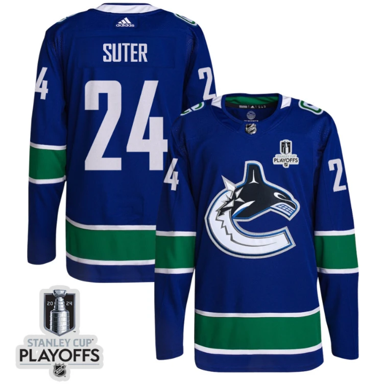 Pius Suter 24 Vancouver Canucks 2024 NHL Playoffs Patch Home Jersey - Men, Blue (Copy) by Hockey David