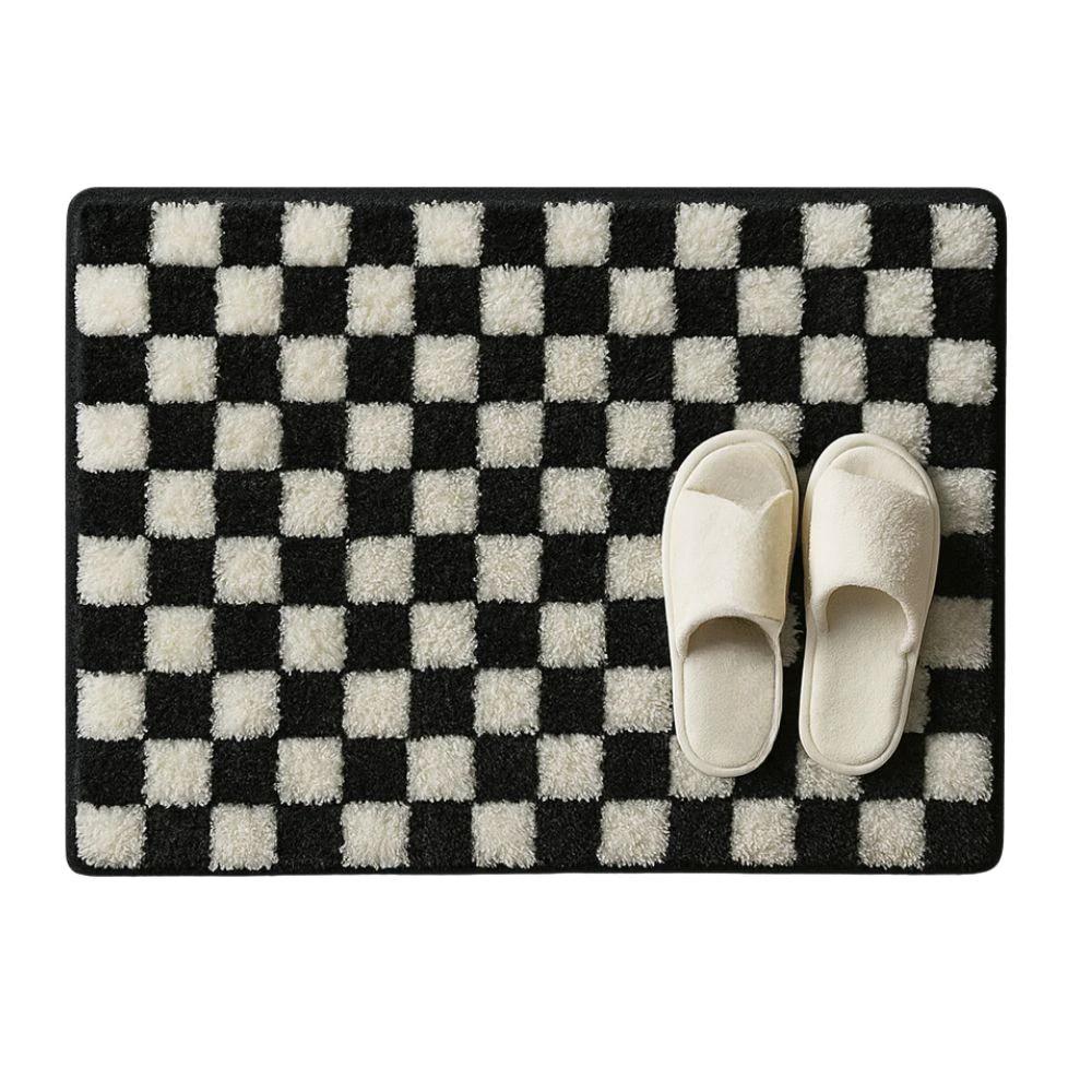 Plush Checkered Grid Bath Mat by Casa & Beyond