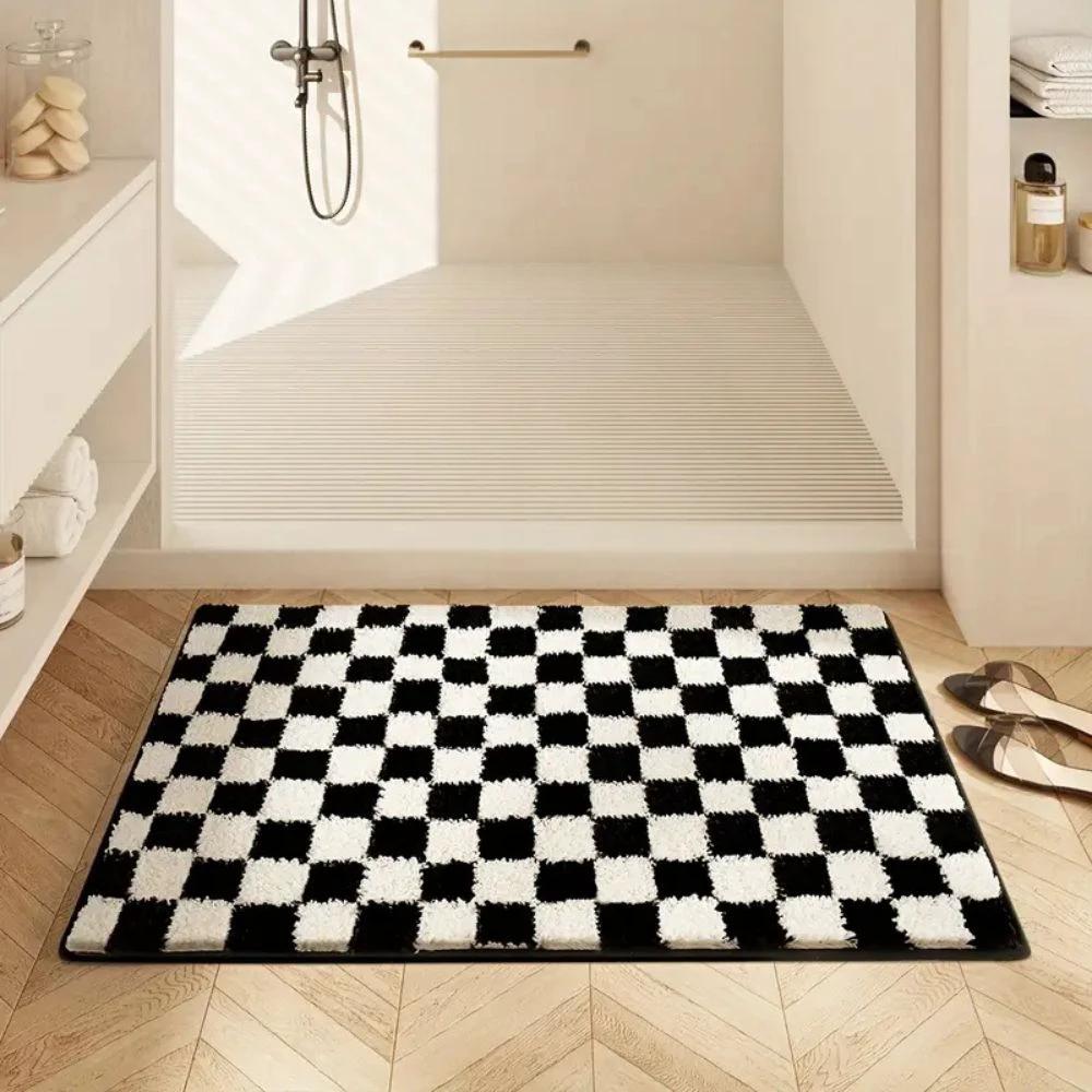 Plush Checkered Grid Bath Mat by Casa & Beyond