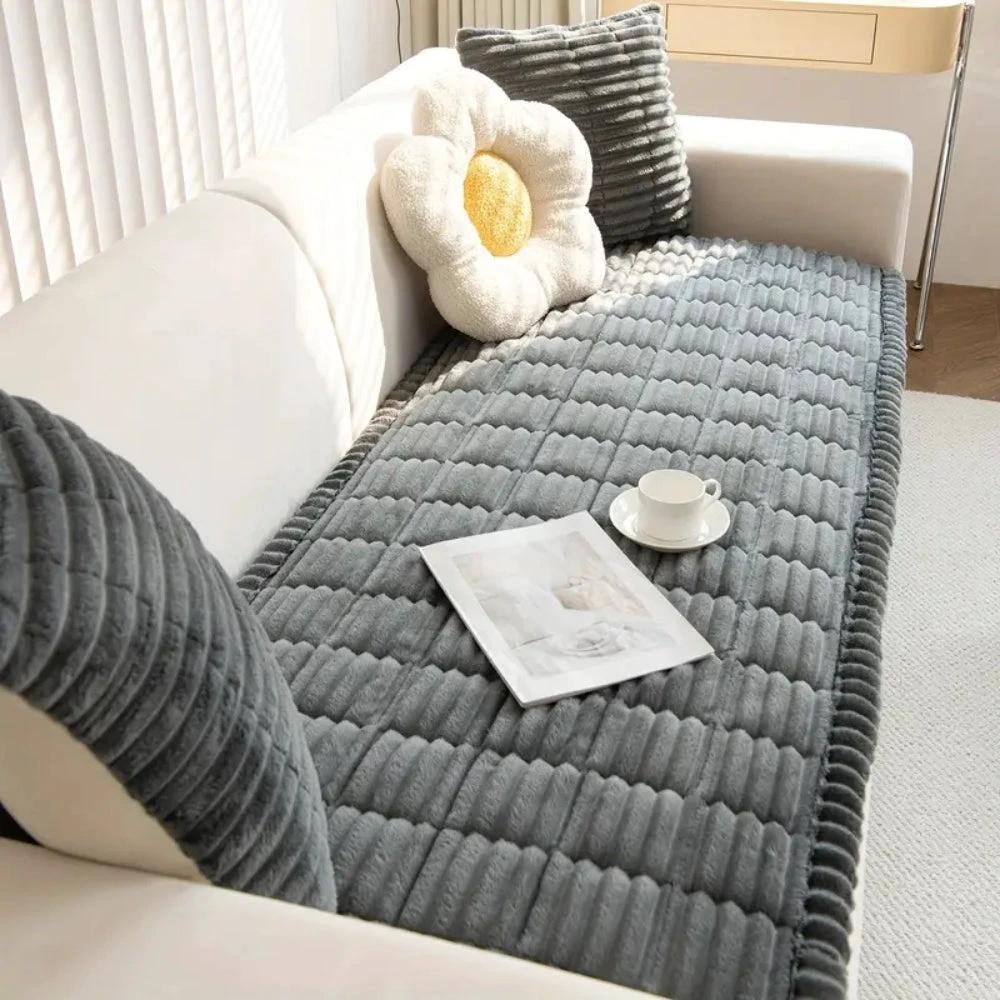 Plush Pleated Edges Sofa Cover by Casa & Beyond