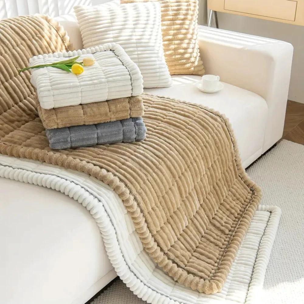 Plush Pleated Edges Sofa Cover by Casa & Beyond