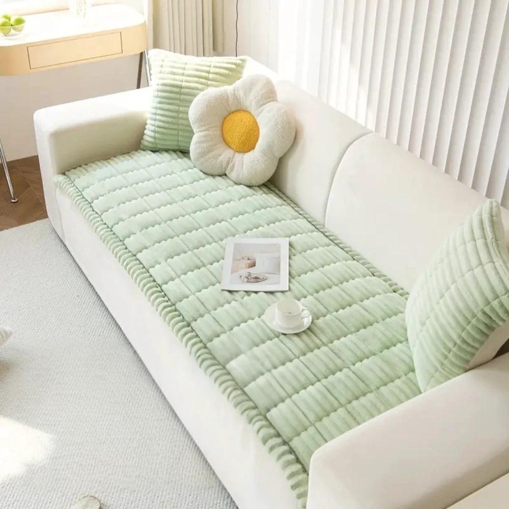 Plush Pleated Edges Sofa Cover by Casa & Beyond