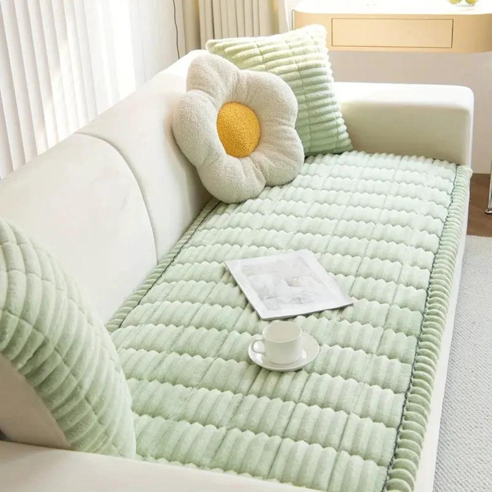Plush Pleated Edges Sofa Cover by Casa & Beyond