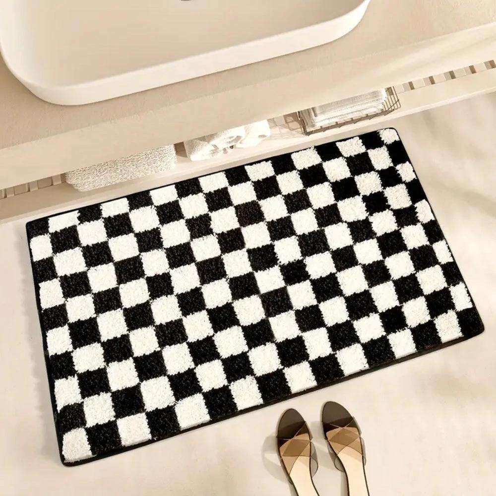 Plush Checkered Grid Bath Mat by Casa & Beyond
