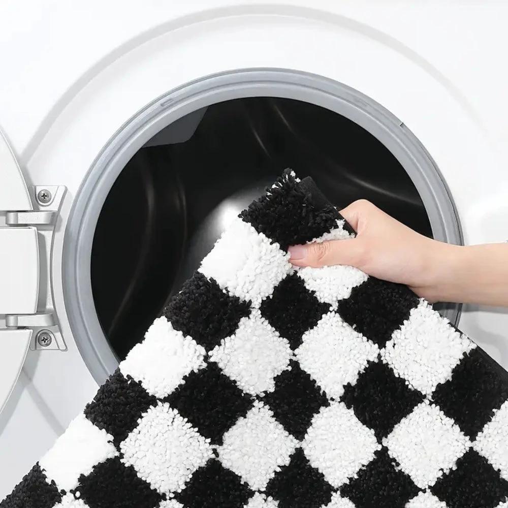 Plush Checkered Grid Bath Mat by Casa & Beyond