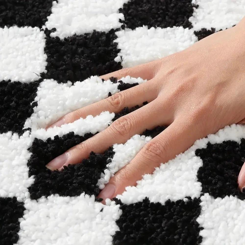Plush Checkered Grid Bath Mat by Casa & Beyond